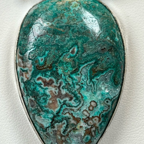 925 SILVER OVERLAY STATEMENT PENDANT MEXICAN LAGUNA LACE AGATE GEMSTONE - Picture 5 of 7